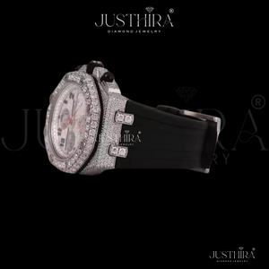 นาฬิกาข้อมือดีไซน์ทันสมัย ตัวเรือนเงินแท้ชุบสีดำ สายยาง สำหรับผู้ชาย เครื่องประดับแฟชั่น ประดับเพชรแบบฮิปฮอป - Product Image 4