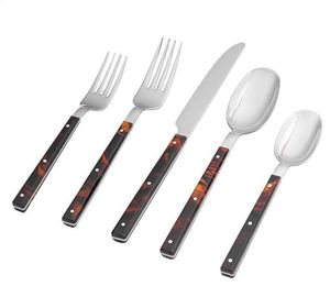 Juego de Cubiertos Vintage de 5 Piezas, Cubertería Metálica con Mangos de Concha de Tortuga, Acabado Espejo, Apto para Lavavajillas, Suministros para Restaurantes - Product Image 1