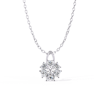 Collar con Colgante de Flor de Diamantes en Plata 925 Unisex, Corte Esmeralda, Cadena de Serpiente, Clásico para Bodas y Uso Diario - Product Image 1
