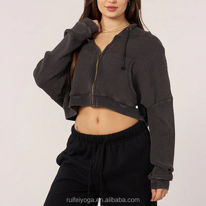 Custom Women's Polyester/Cotton Knitted Eco-Friendly Front Logo Regular Pullover Hoodie with Zipper High Quality - Product Image 4