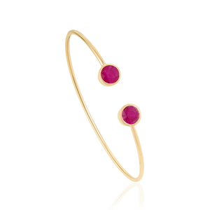 Stunning Handmade July Birthstone Two <b>Ruby</b> Gemstone Flexible Cuff Bangle Wholesale Price Fine Real K14 Yellow Gold Women Jewelry - Product Image 3