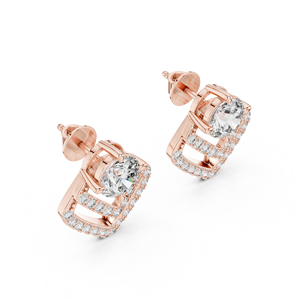 Boucles d'oreilles clous double halo en diamant de laboratoire rond, en or, bijoux de luxe pour mariée et anniversaire, cadeau pour elle - Product Image 5