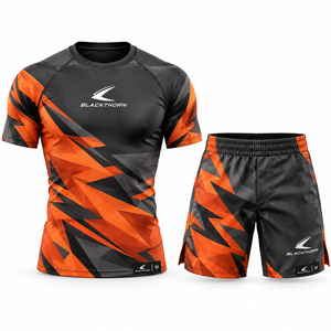 Rashguard MMA de Manga Corta 100% Poliéster de Alta Calidad al por Mayor, Ropa Personalizada con Estampado BJJ, Conjunto de Rashguard para Hombre - Product Image 3