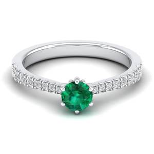 Anillo REYES de Oro Sólido de 14K con Esmeralda de Corte Brillante Redondo de 0.5 Quilates y Moissanita Certificada por GRA, Joyería para Mujer - Product Image 1