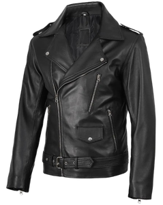 Blouson en cuir noir pour homme, style motard, avec ceinture, en cuir véritable, personnalisable avec logo, OEM/ODM, vente en gros - Product Image 3