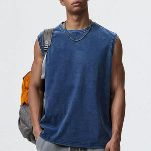 Camiseta sin Mangas Azul Vintage para Hombre, Corte Holgado, Estilo Casual Lavado, Camiseta de Verano - Product Image 1