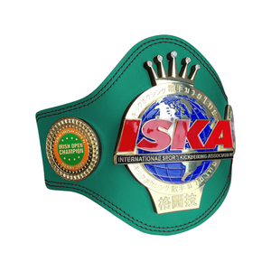 Cinturón de Campeonato ISKA con Emblema Dorado y Plateado, Cinturón de Título de Cuero Verde de Primera Calidad para Kickboxing y Deportes - Product Image 2