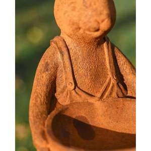 Sculpture de lapin grandeur nature en fonte, faite à la main, avec baignoire pour l'alimentation et le bain des oiseaux, articles de décoration de Pâques - Product Image 3