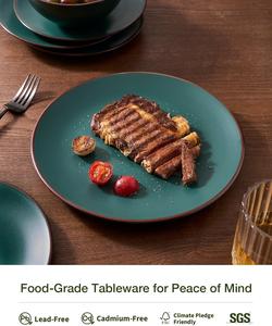 Plato de Cena de Cerámica Verde Esmeralda, Acabado Mate, Borde de Contraste Intenso, Diseño Duradero, Perfecto para Comedor Moderno en el Hogar y Restaurantes - Product Image 5