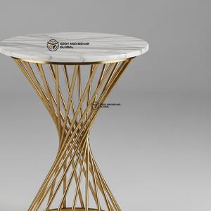 Luxury <b>Round</b> White Marble Top <b>Stool</b> with Gold Stainless Steel Base Modern Decorative Side Table Premium Metal Pedestal - Product Image 2