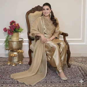 Ensemble haut de gamme Salwar Dupatta en soie Fendi avec broderie sequinée - Product Image 1