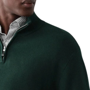 Menswear Green <b>Quarter</b> <b>Zip</b> <b>Jumper</b> Knitted Sweater Stand Collar Long Sleeve Pullover Casual Winter Warm Soft Knitwear Premium Fit - Product Image 3