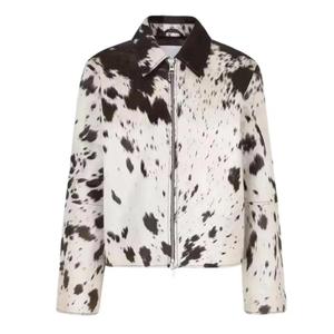 Veste d'hiver en cuir véritable pour homme, en cuir de vache de qualité supérieure, avec poils de vache - Product Image 1
