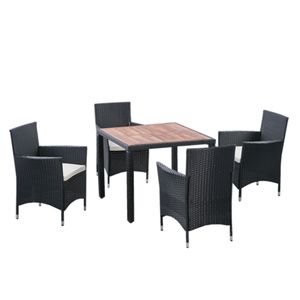 Set da Pranzo da Esterno EELIFEE in 5 Pezzi, con Tavolo in Legno di Acacia e Cuscini Color Crema, Set di Mobili da Giardino - Product Image 3