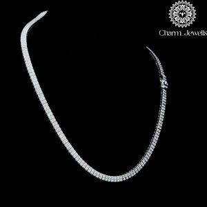 Charm_Jewells Moissanite <b>Necklace</b> 925 Silver Rhodium Plated Baguette Cut Channel Setting Luxury Unisex <b>Chain</b> - Product Image 3