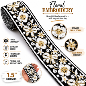 Embroidered Lace Trim 1.5 Inch Floral Border Ribbon <b>for</b> Garments Dresses Saree Craft Decoration - Product Image 6