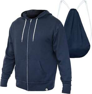 Men's Navy Blue Full <b>Zip</b> Hoodie Fleece Sweatshirt Regular Fit <b>Hooded</b> Jacket Solid Color Autumn Wear - Product Image 1