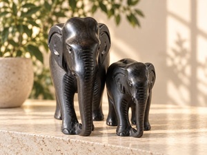 Paire d'éléphants Karungali, figurines d'éléphants artisanales, ensemble de statues décoratives pour la décoration de la maison, du bureau ou de la table, cadeau - Product Image 4