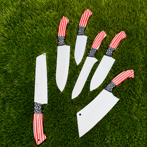 ชุดมีดเชฟ 6 ชิ้น ผลิตด้วยมือโดย Edge Master ด้ามจับเรซิ่นสแตนเลส ออกแบบสำหรับคนถนัดทั้งสองมือ ใบมีดยาว 5 นิ้ว พร้อมซองหนัง - Product Image 5