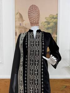 Conjunto de Salwar Negro de Diseñador con Dupatta, Bordado Intenso, de Secado Rápido, para Fiestas, Traje Étnico para Mujer - Product Image 3