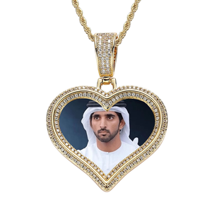 Heart Cut Diamond <b>Pendant</b> Lab Grown Round Cut Micro Set <b>Solid</b> <b>Gold</b> Plated Luxury Unisex Charm With Photo Insert Gift Jewelry - Product Image 1