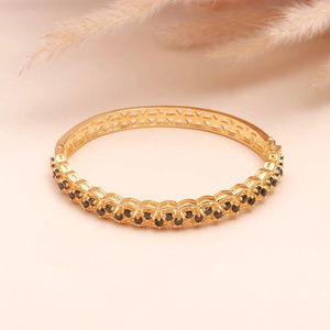 22K Gold Plated Onyx <b>Bracelet</b> Geometric Pattern Bezel Setting Women's Classic Chain Link <b>Bangle</b> Everyday Wear - Product Image 2