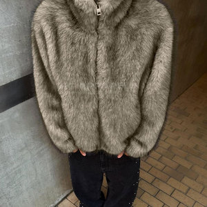 Parka con Capucha de Piel Sintética de Visón para Hombre, Cierre de Cremallera, Manga Regular, Color Sólido, Chaqueta Gruesa - Product Image 5