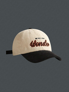 หมวกเบสบอลผ้าคอร์ดูรอยสองสี ปักลายสไตล์ Dad Hat สำหรับผู้ชายและผู้หญิง สีเบจ สีดำ วินเทจ ปรับขนาดได้ ขายส่ง รับผลิตตามแบบ OEM - Product Image 1