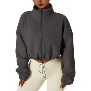 Sudadera de Forro Polar Oversize para Mujer, con Cierre, Cuello Alto, Hombros Caídos, Manga Larga, Estilo Corto, para Invierno, Color Sólido, OEM ODM - Product Image 1