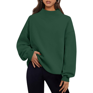2026 Premium Quality Women's Oversized <b>Stand</b> Collar Sweatshirt Solid Color <b>Drop</b> Shoulder Long Sleeve Knitted Cotton Autumn Wear - Product Image 2