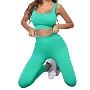 Conjunto de Yoga para Mujer, Talla Grande, Color Sólido |   Conjunto Deportivo Elástico y Transpirable de Spandex/Nylon |   Ropa Deportiva Ecológica de 2 Piezas - Product Image 4