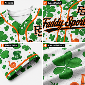 Maillot de baseball personnalisé de haute qualité avec logo par sublimation pour la Saint-Patrick, respirant, à boutons, pour homme, uniforme d'équipe sportive - Product Image 4