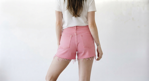 Shorts en jean rose respirant taille haute à ourlet brut extensible décontracté pour femme – Collection été - Product Image 5