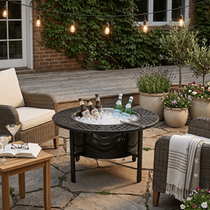 Modern Round Fire Pit <b>Table</b> Outdoor Metal Wood Burning Firepit with Swivel <b>BBQ</b> Grill Grate 2 Tier Large Patio Fire <b>Table</b> FP006 - Product Image 3