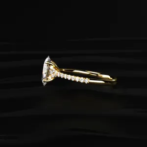 Classic Diamond Design Oval Cut <b>Split</b> Shank Single Engagement <b>Ring</b> Yellow Gold Labgrown Diamond <b>Ring</b> Luxury Diamond <b>Ring</b> VVS-VS - Product Image 3