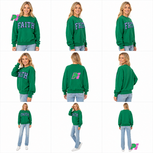 เสื้อสเวตเชิ้ตคอกลมแบบสั่งทำพิเศษ FAITH Gingham Tackle Twill เสื้อสเวตเชิ้ตคอกลมทรงโอเวอร์ไซส์ ผ้าฝ้ายทรงหลวม - Product Image 6