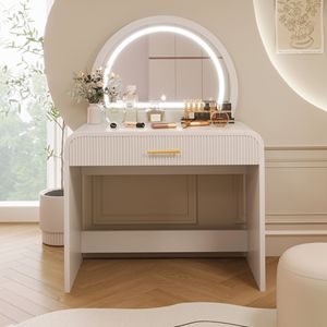 Tocador Blanco de 39 Pulgadas con Espejo Iluminado con Pantalla Táctil, Tocador de Maquillaje de 39 Pulgadas con Cajón para Dormitorio - Product Image 1