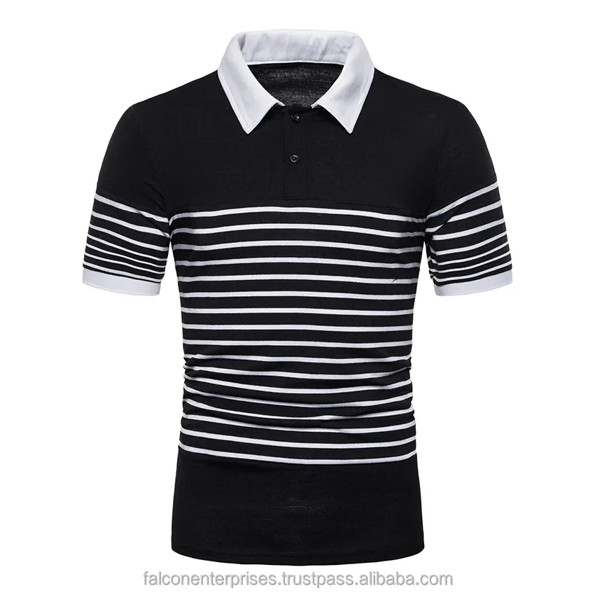 POLO à manches courtes pour hommes, t-shirt de Golf à rayures sur la poitrine, col assorti, t-shirt à manches courtes