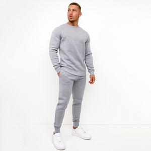 Ensemble de survêtement sport décontracté pour homme grande taille, léger, 100 % coton, écologique, col rond, pantalon de jogging, marron et blanc - Product Image 3