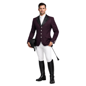 Veste d'équitation Elite Plum Purple - Manteau professionnel de saut d'obstacles avec col en satin contrastant - Mode équestre spécialisée - Product Image 4
