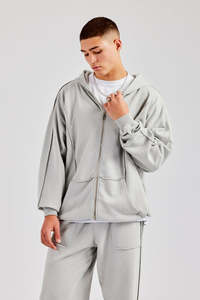 Conjunto Deportivo Informal para Hombre, Sudadera con Capucha y Cremallera Completa, Color Gris Ceniza, Corte Holgado, Pantalones de Chándal, Poliéster/Nailon, Ligero - Product Image 3