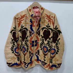 Veste en coton brodée Suzani, vêtement ethnique coloré, veste de fête en coton, veste bomber Suzani. - Product Image 1