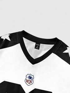 Camiseta de fútbol americano de malla para hombre, cuello en V, poliéster, sublimación, estilo urbano, oversize, panel de estrellas, top deportivo OEM - Product Image 4