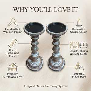 ชุดเชิงเทียนไม้ 2 ชิ้น ตกแต่งบ้านสไตล์บ้านไร่แบบเรียบง่าย รูปทรงกลม - Product Image 4