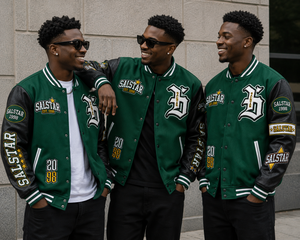 Veste universitaire personnalisée pour homme, veste bomber de baseball verte et noire, veste Letterman brodée, OEM, marque privée, streetwear - Product Image 5