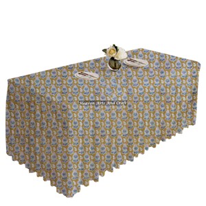 New 100% Cotton <b>Cover</b> Premium Brand Washable Fabric Elegance Weddings Banquet Modern Stylish Block Print Rectangle Pleated <b>Table</b> - Product Image 6