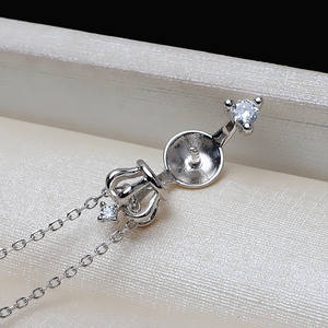 จี้ไข่มุกเงินแท้ S925 พร้อมสร้อยคอแบบโซ่เล็ก 10-11 ซม. สำหรับผู้หญิง ทำเครื่องประดับ DIY สร้อยคอ 3107 ถาดเปล่าสำหรับฝังอัญมณี - Product Image 2