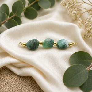 Three Stone Emerald Raw Connector Handmade Gold Plated Birthstone Charm With Beaded Connector Use For Bracelet Necklace - Product Image 1