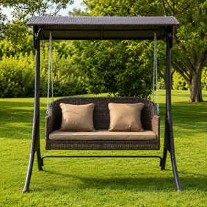 Silla Columpio de Jardín con Toldo para 2 Personas, Banco Columpio de Mimbre con Cojines para Patio, Jardín y Césped - Product Image 1