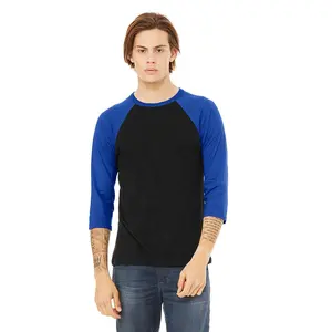 Unisex <span class=keywords><strong>3</strong></span>/<span class=keywords><strong>4</strong></span> <span class=keywords><strong>Raglan</strong></span> bóng chày <span class=keywords><strong>TEE</strong></span> Đen/đúng Hoàng Gia 52% airlume chải Vòng quay bông 48% polyester dệt 100% Bông Áo sơ mi <span class=keywords><strong>3</strong></span> - Product Image 1